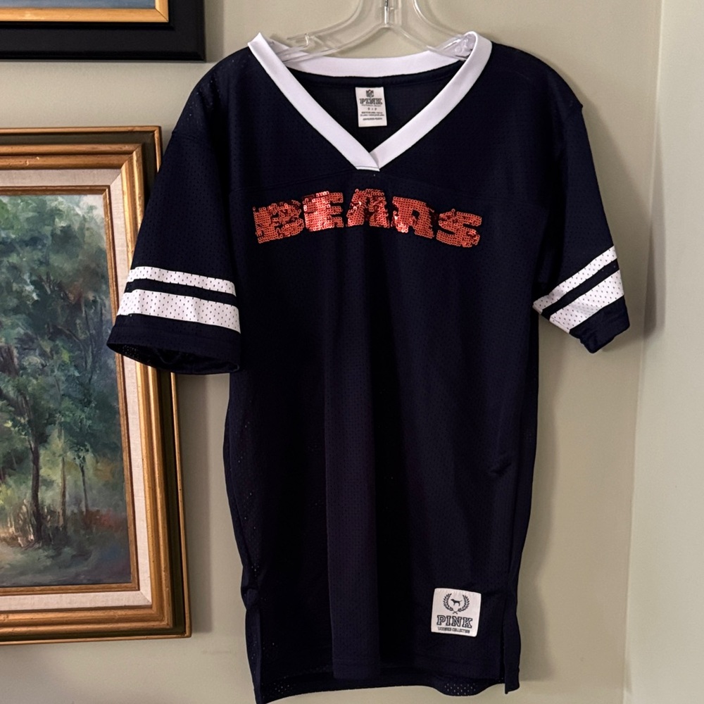 Chicago Bears Navy Orange Women’s Football Jersey Size Small S sequin sequined